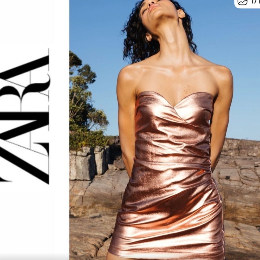 Zara Strapless Metallic Dress - Copper